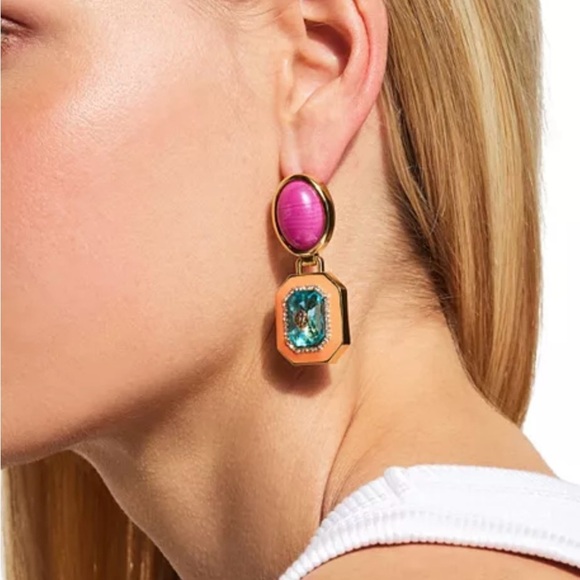 KURT GEIGER RARE SOLD OUT Gemstone Earrings Chunky Gold Tone - Picture 2 of 4